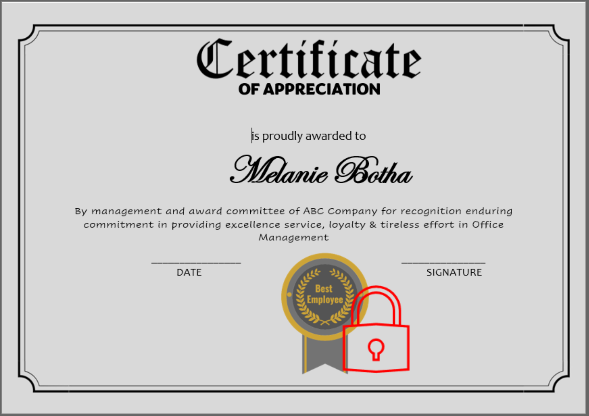 Best employee certificate of appreciation