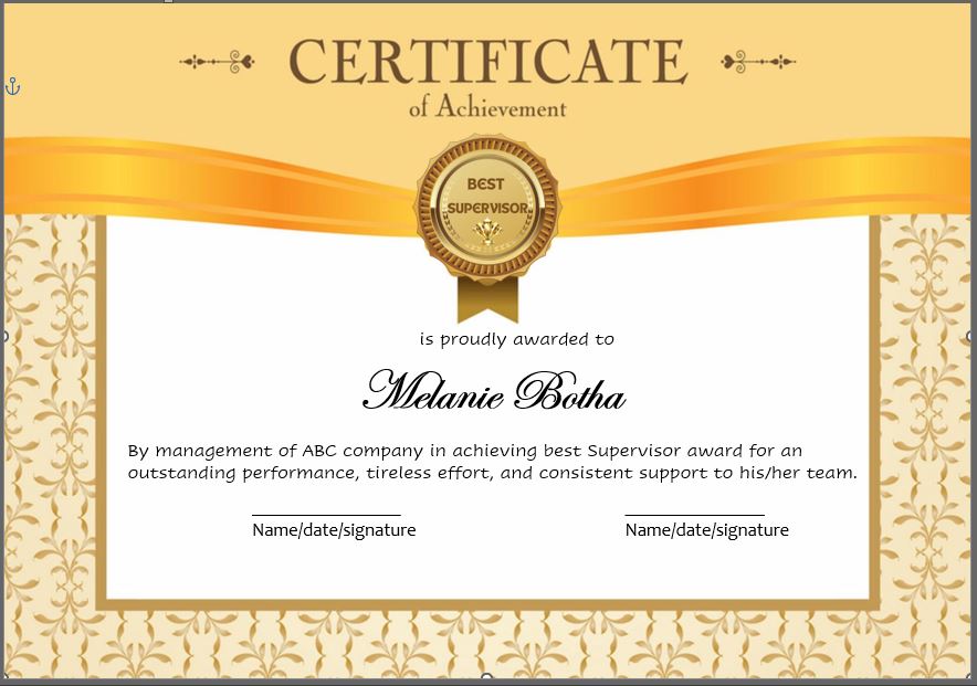 Best supervisor certificate template