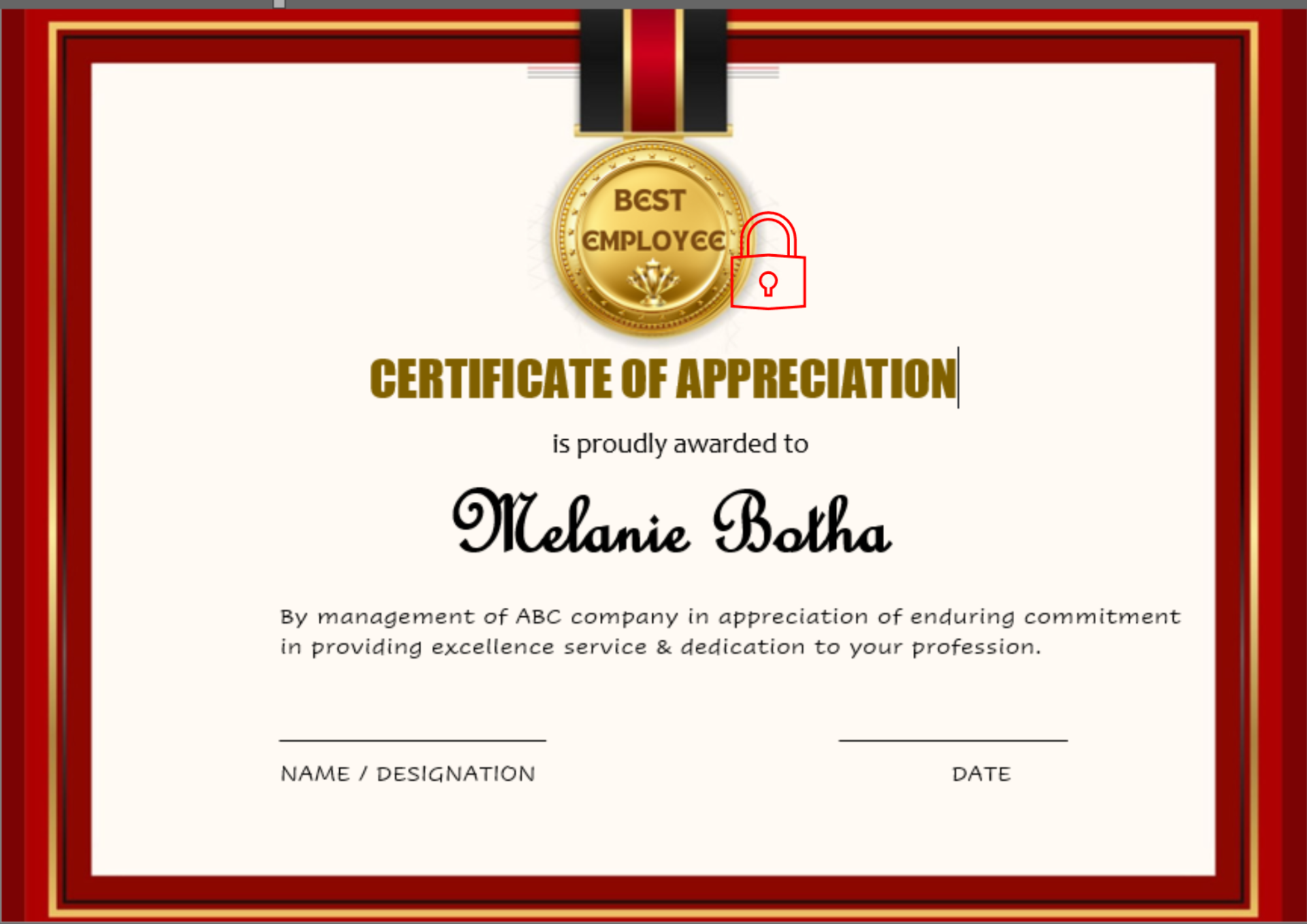 Best employee - certificate template in Word formate